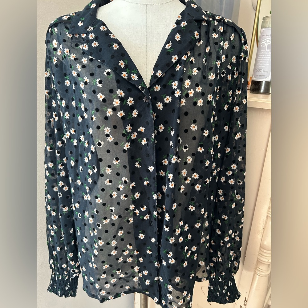 Topshop long sleeve sheer daisy print blouse NWT